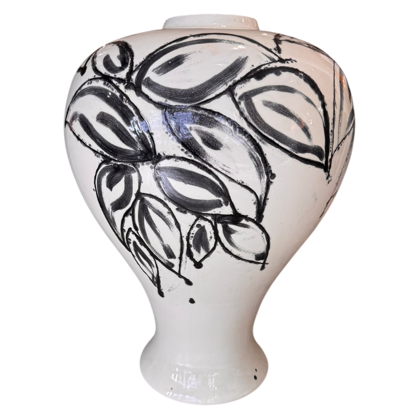 Abstract Pottery Vase w/ Flower