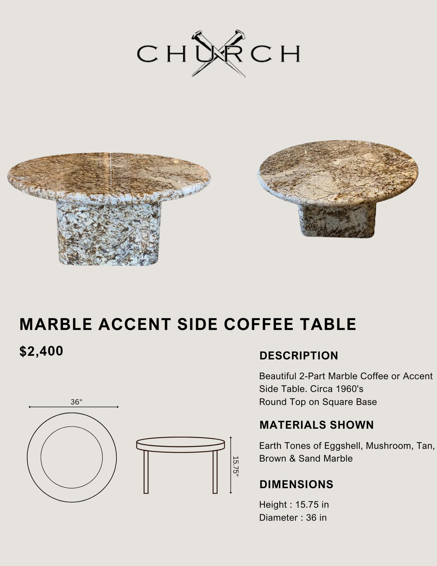 Marble Accent Side Coffee Table