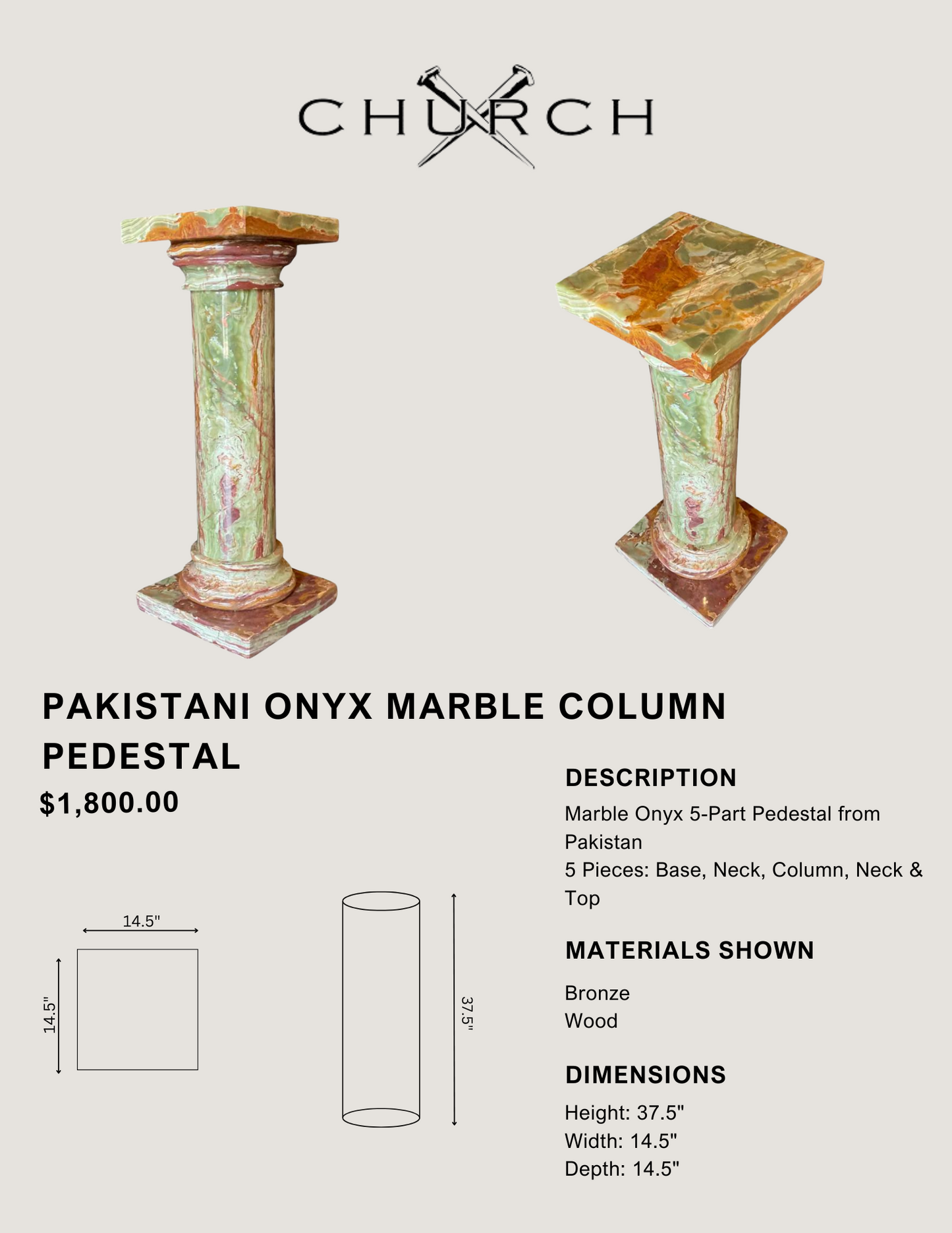 Pakistani Onyx Marble Column Pedestal
