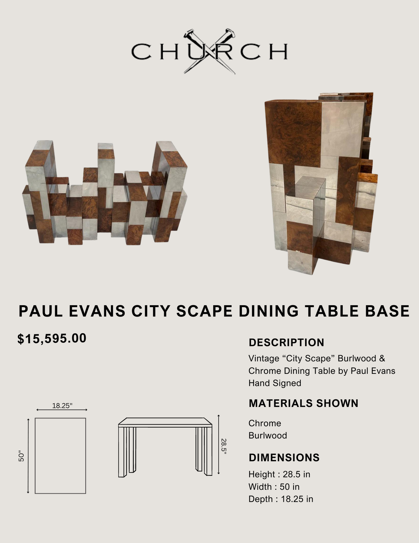 Paul Evans City Scape Dining Table Base