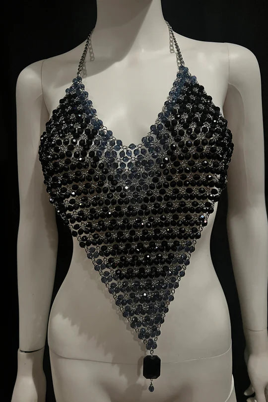 Black & Blue Halter Chain Top