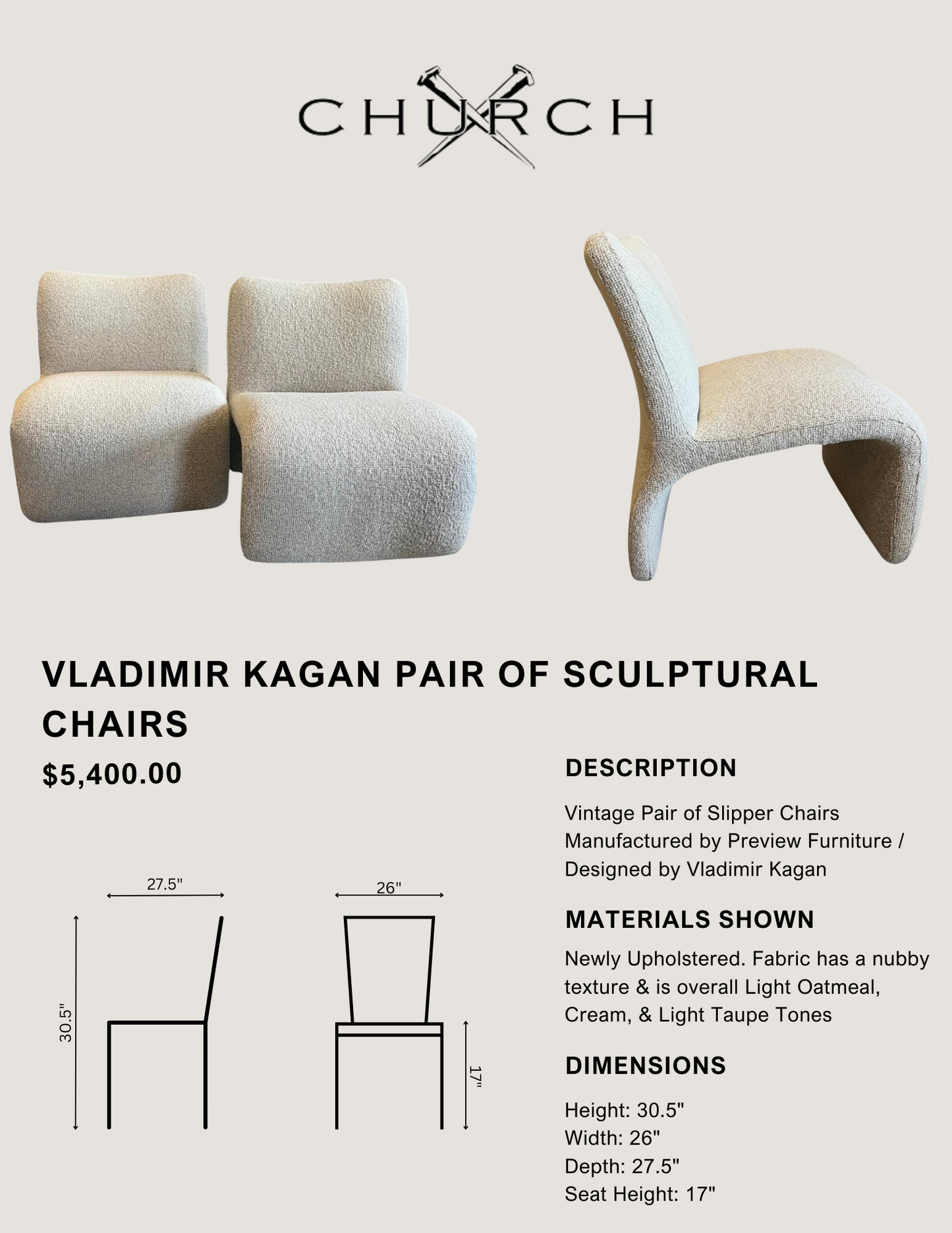 Vladimir Kagan Pair of Sculptural Chairs