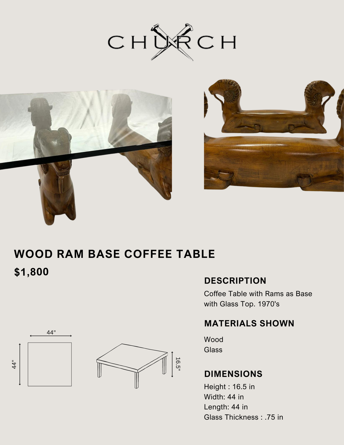 Wood Ram Base Coffee Table