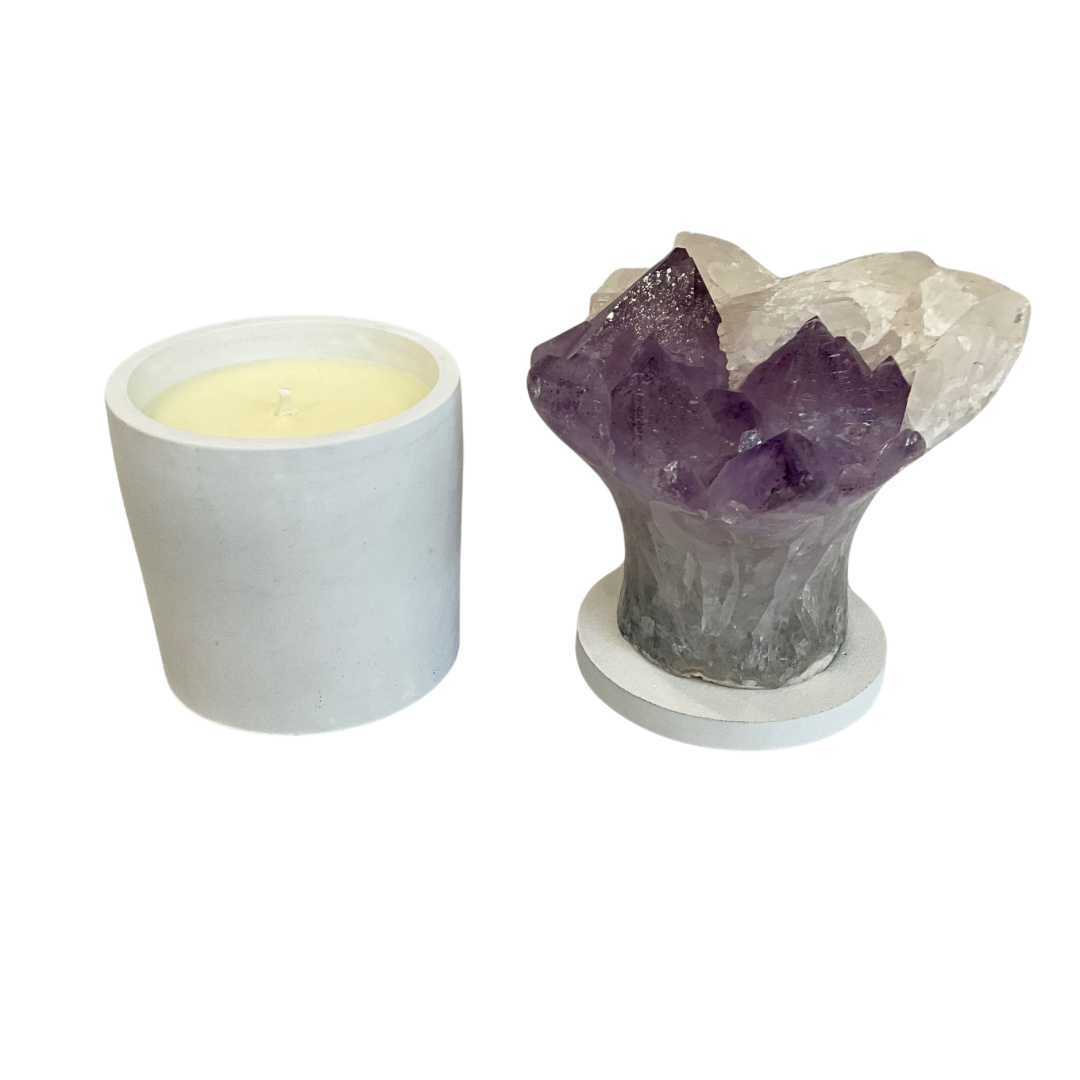 Amethyst & Quartz Flower Crystal Lid Gardenia Candle ...