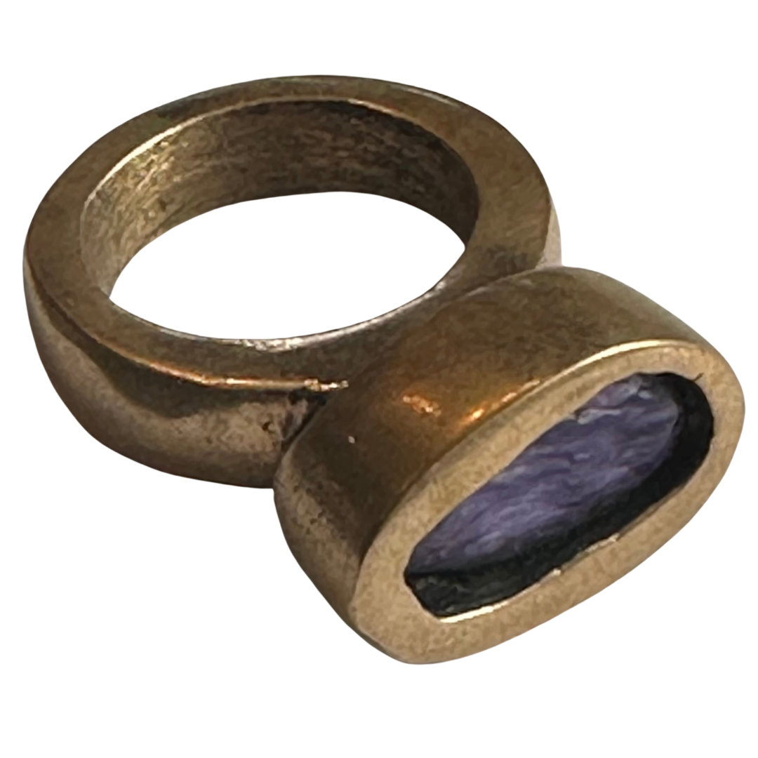 Charoite Stone Hand-Crafted Bronze Ring