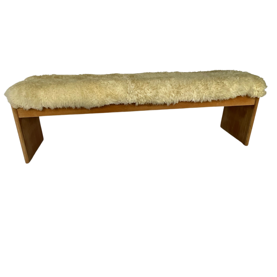 Vintage Danish Bench w/ Sheepskin Upholstery
