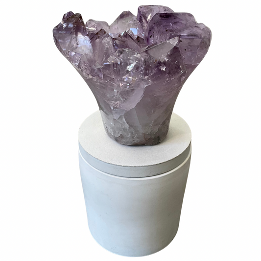 Amethyst "Flower" Cluster Crystal w/Clear Accents Lid Gardenia Candle