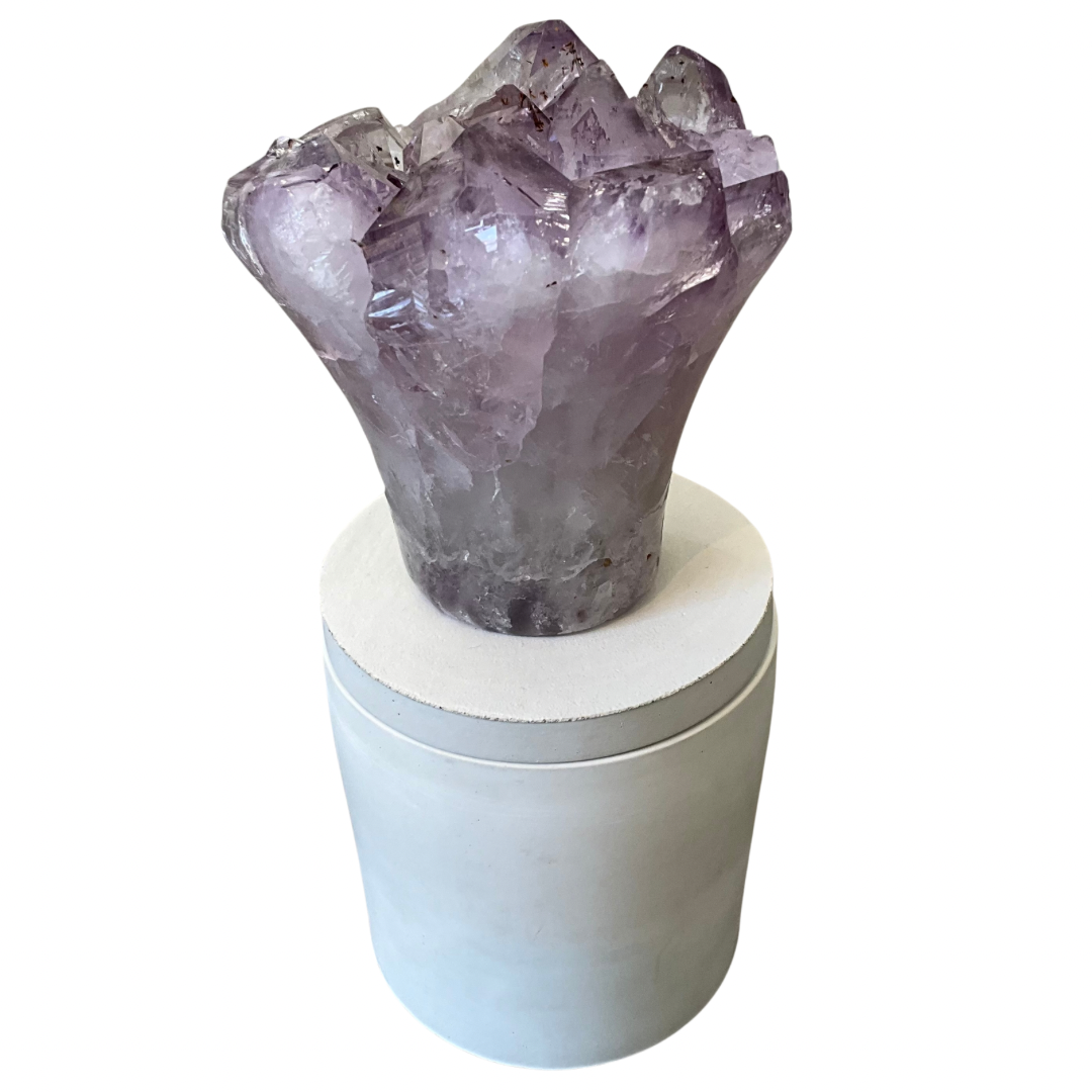 Amethyst "Flower" Cluster Crystal w/Clear Accents Lid Gardenia Candle