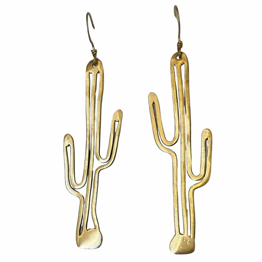 Hand Made Large Saguaro Cactus Brass Earrings