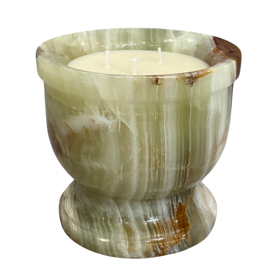 Large Green Onyx Marble Vessel Gardenia Scent Candle