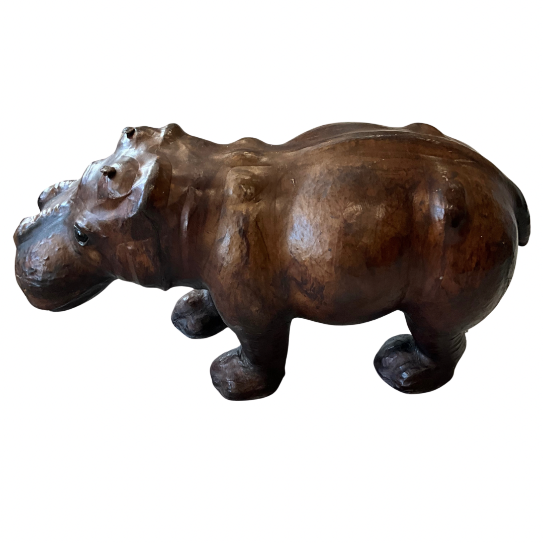 Vintage Leather Hippo Sculpture