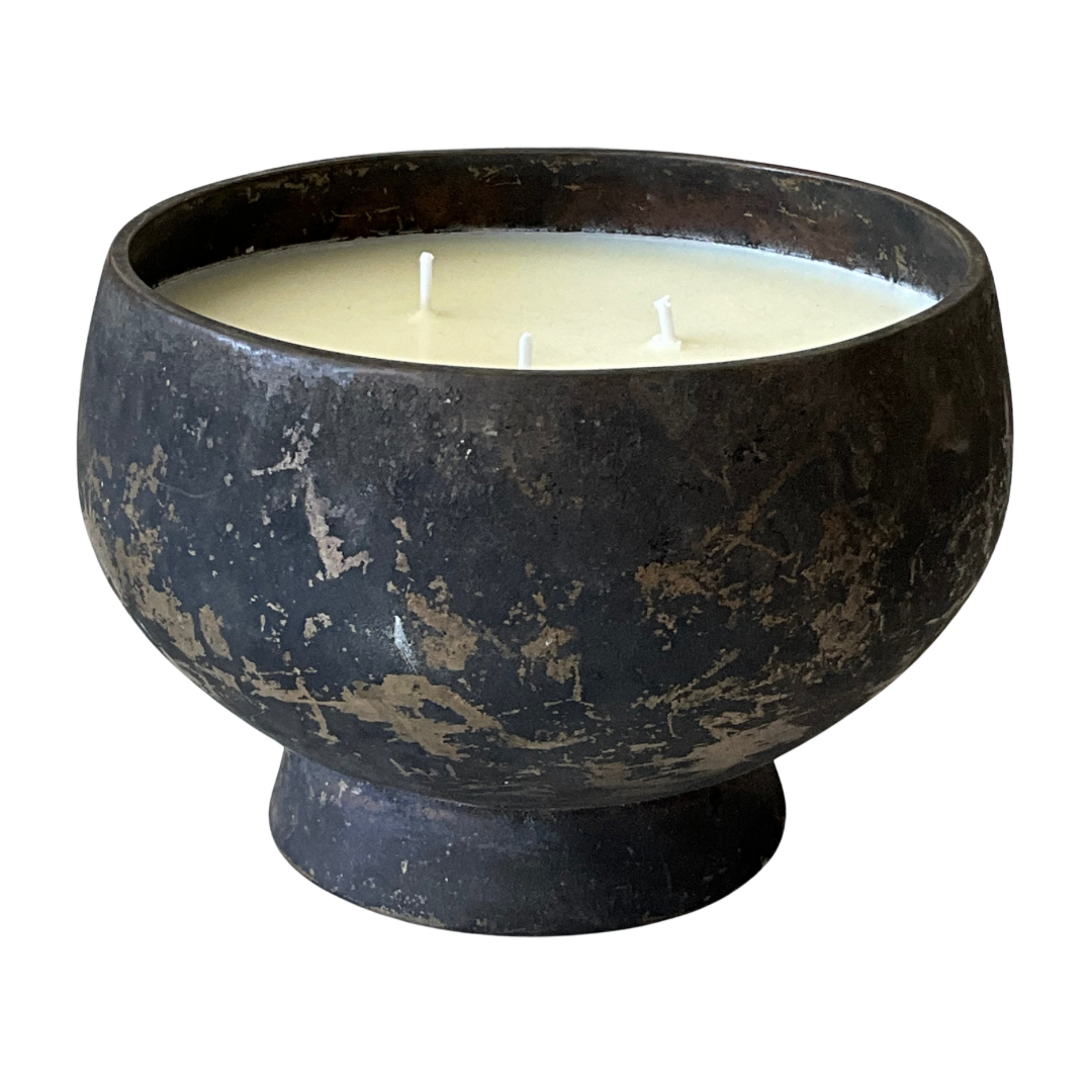 Vintage Brass Pedestal Sound Bowl Gardenia Candle XL