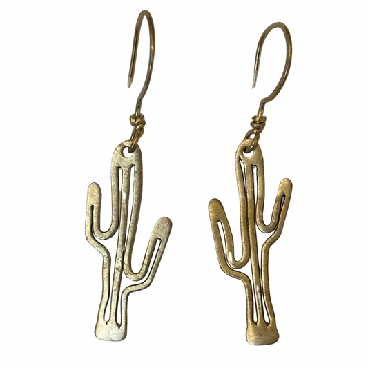 Hand Made Small Saguaro Cactus Brass Earrings