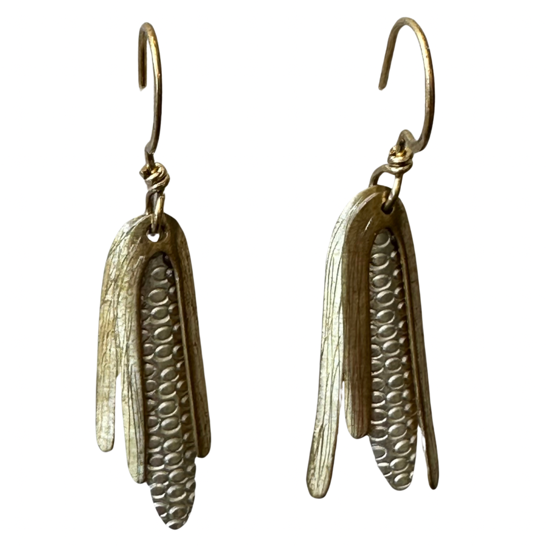 Hand Made Silver & Brass Corn Cobb Earrings