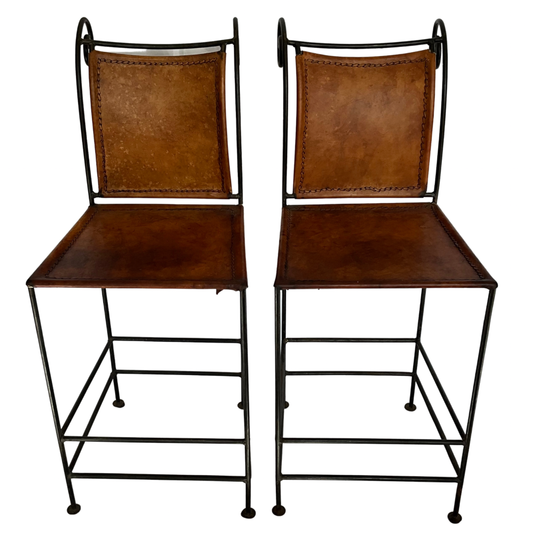 Pair of Iron Leather Vintage Bar Stools