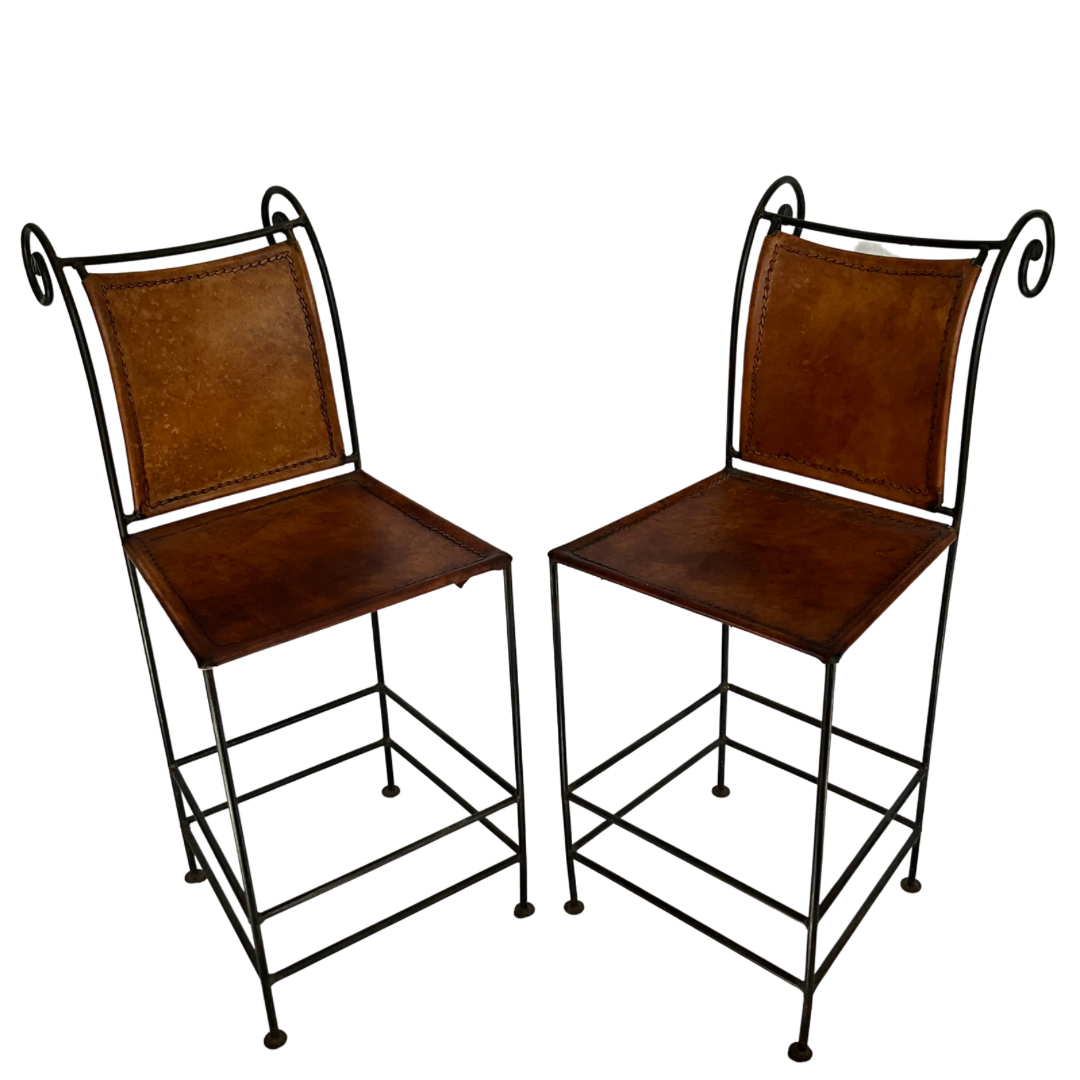 Pair of Iron & Leather Vintage Bar Stools