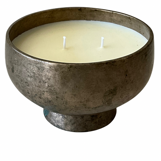 Medium Vintage Brass Pedestal Sound Bowl Gardenia Candle