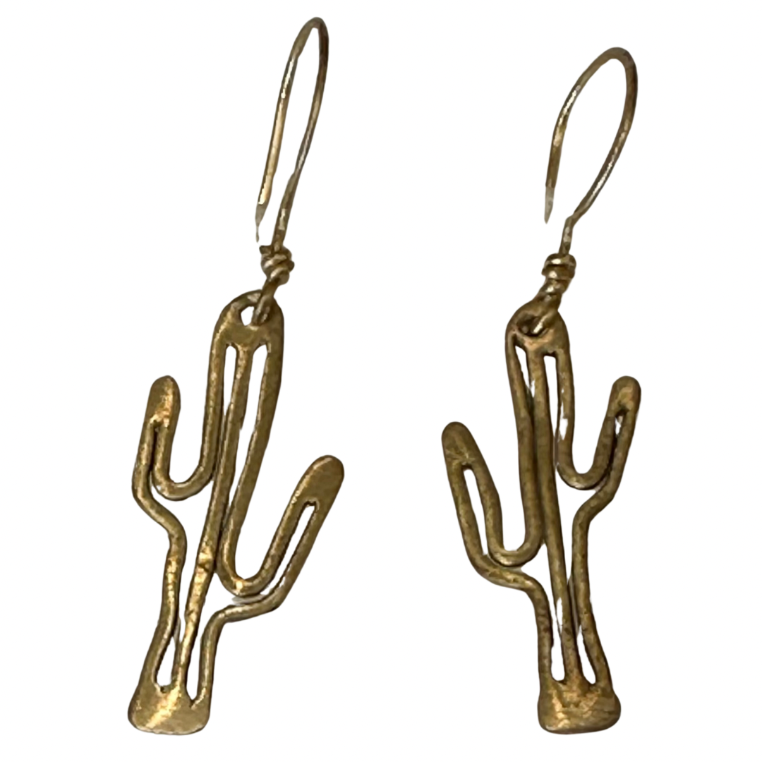 Hand Made Small Saguaro Cactus Brass Earrings