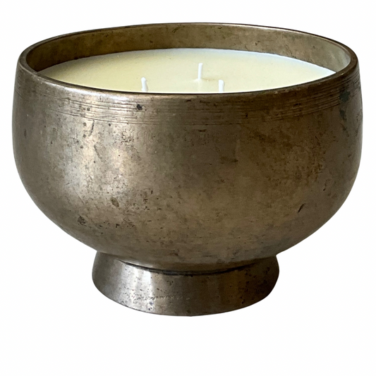 Vintage Brass Pedestal Sound Bowl Gardenia Candle XL