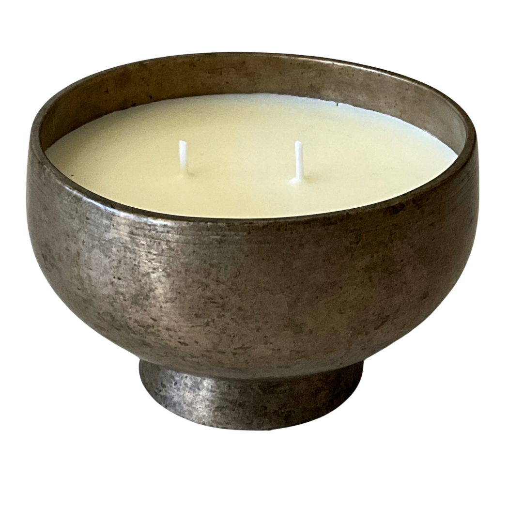 Medium Vintage Brass Pedestal Sound Bowl Gardenia Candle