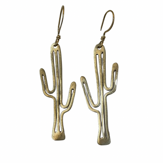 Hand Made Medium Saguaro Cactus Brass Earrings