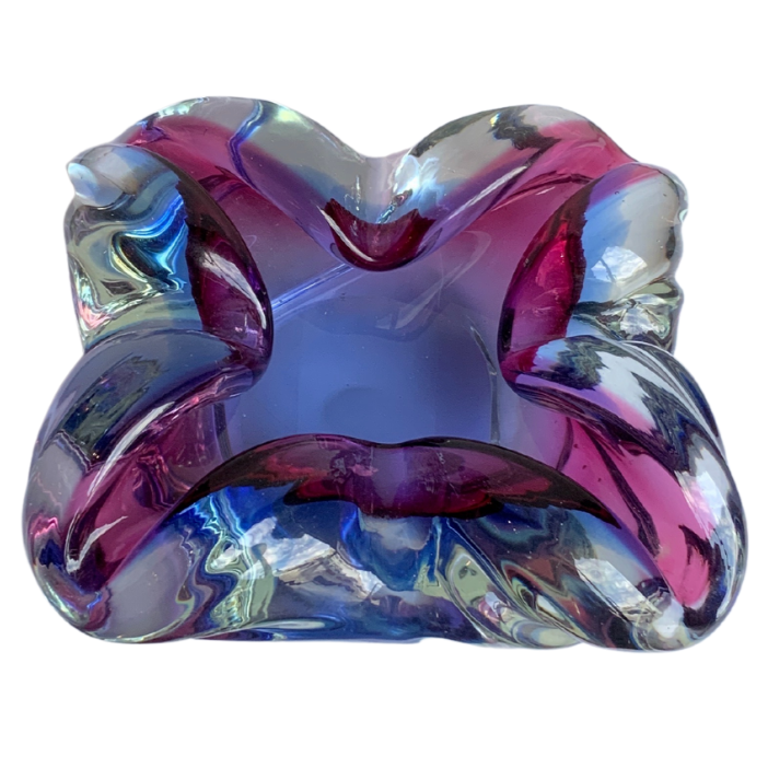 Blue and Mauve Glass Ashtray