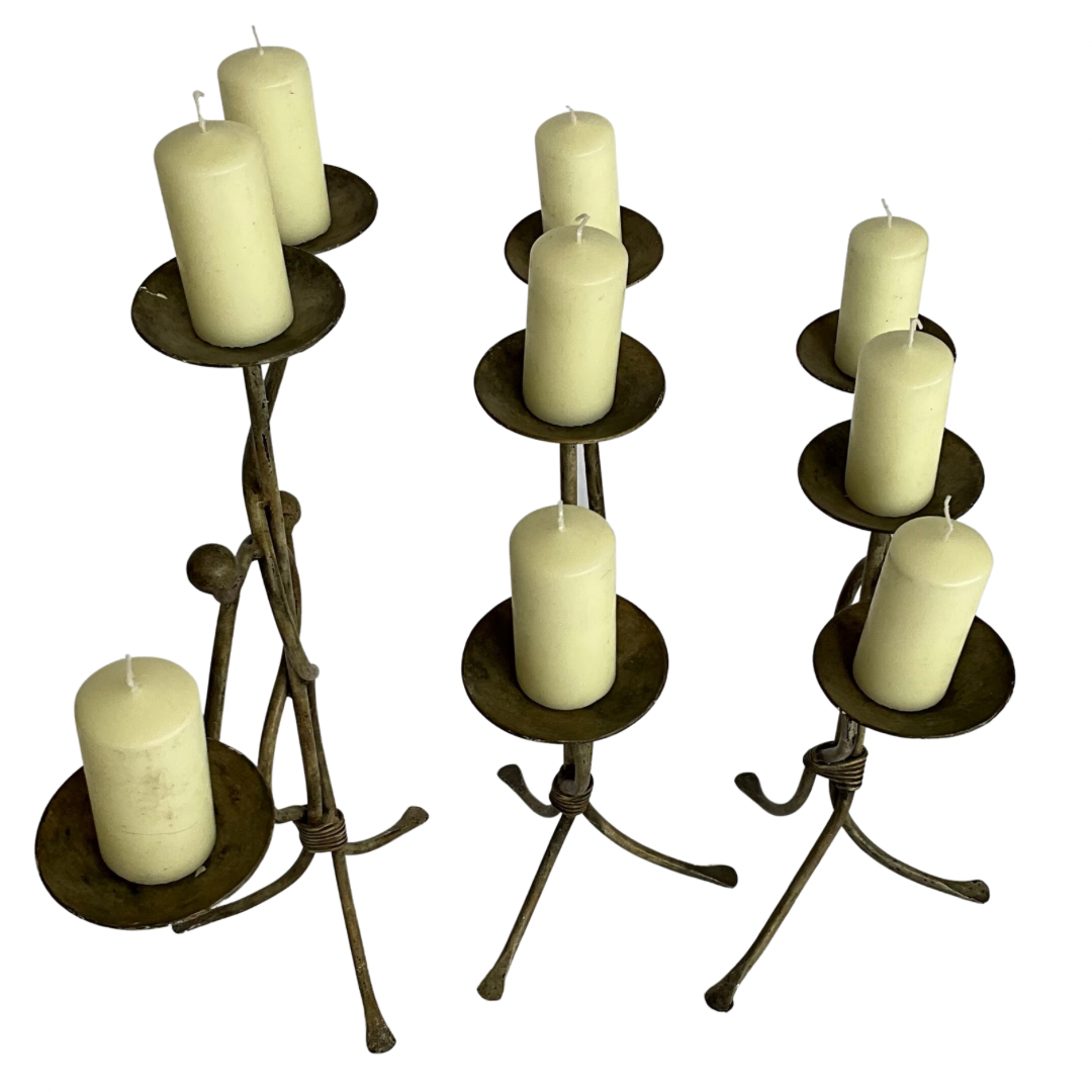 Set Of 3 Metal Candleabras