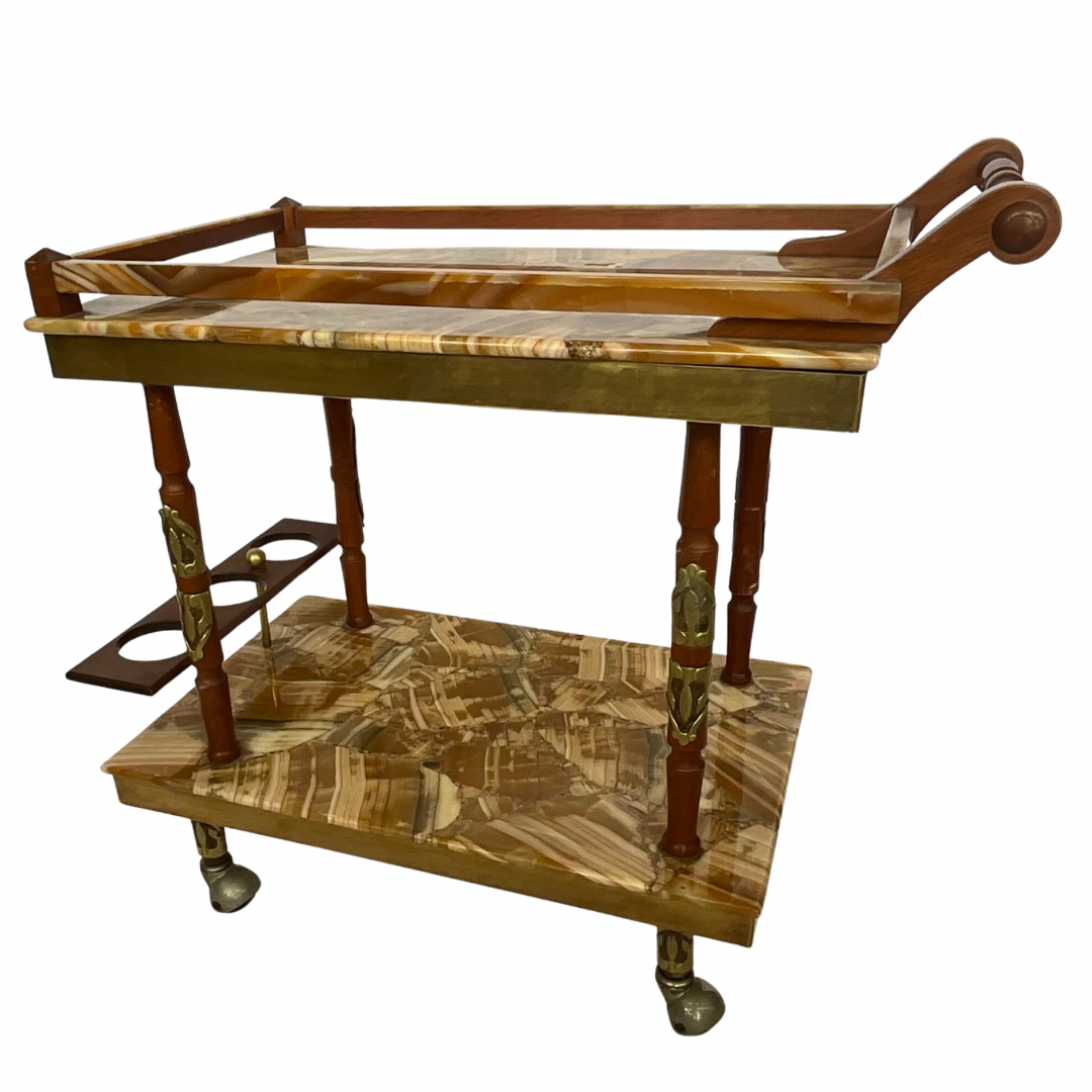 1970'S Onyx Bar Cart on Casters