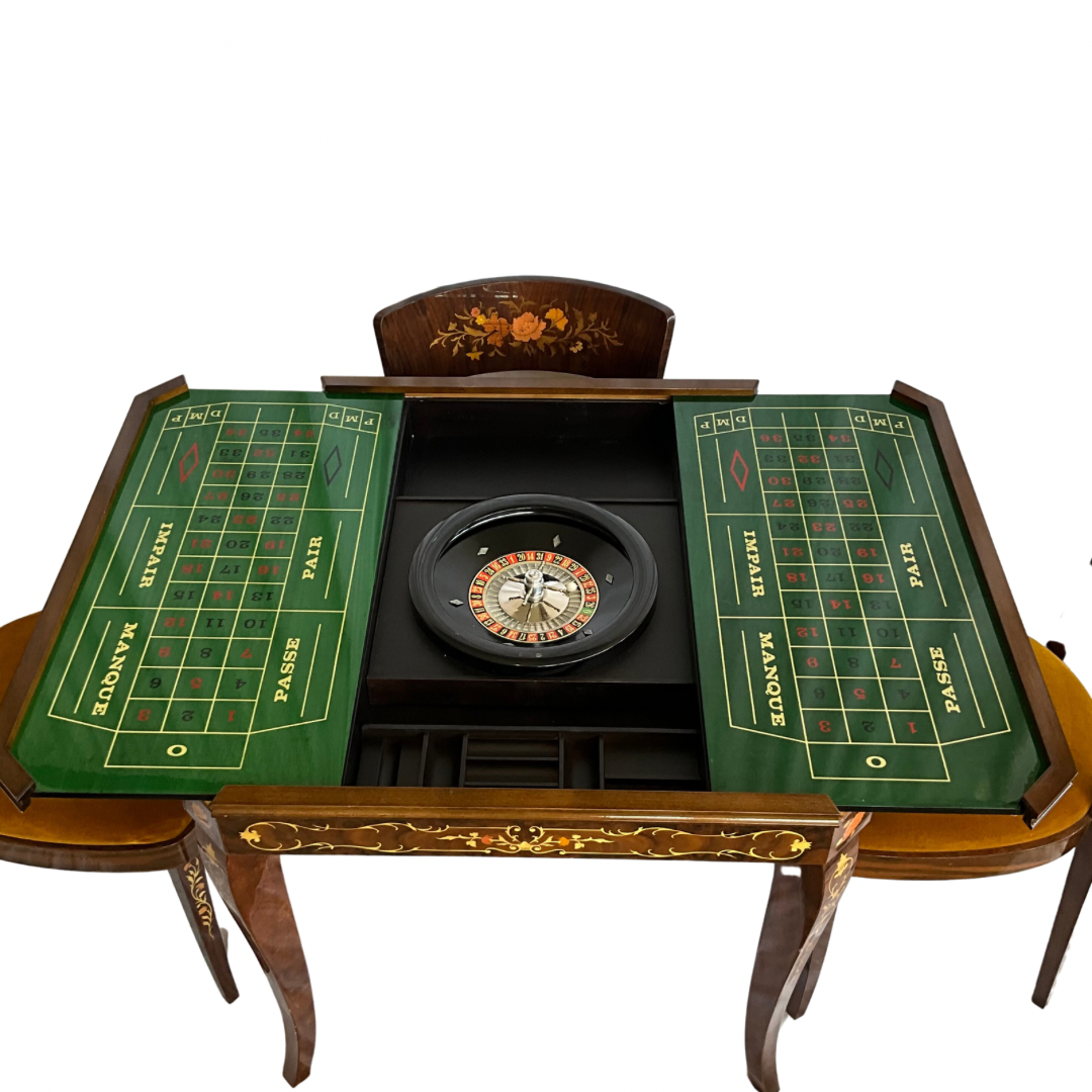 Italian Inlaid Wood Multi Game Table With Roulette, Checkers/Chess,  Backgammon
