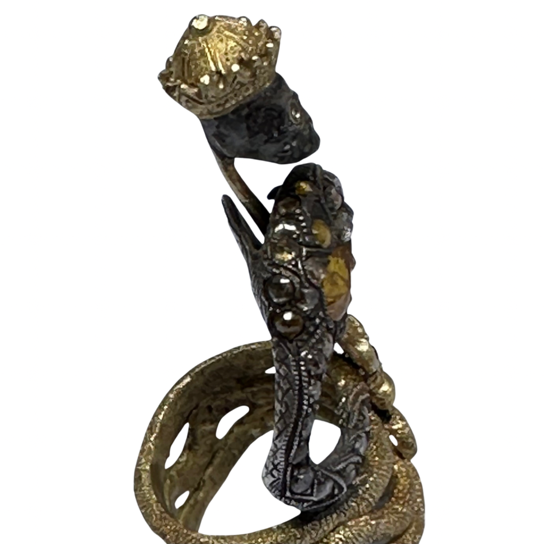 Diamond Snake Ring with Sword & Skull