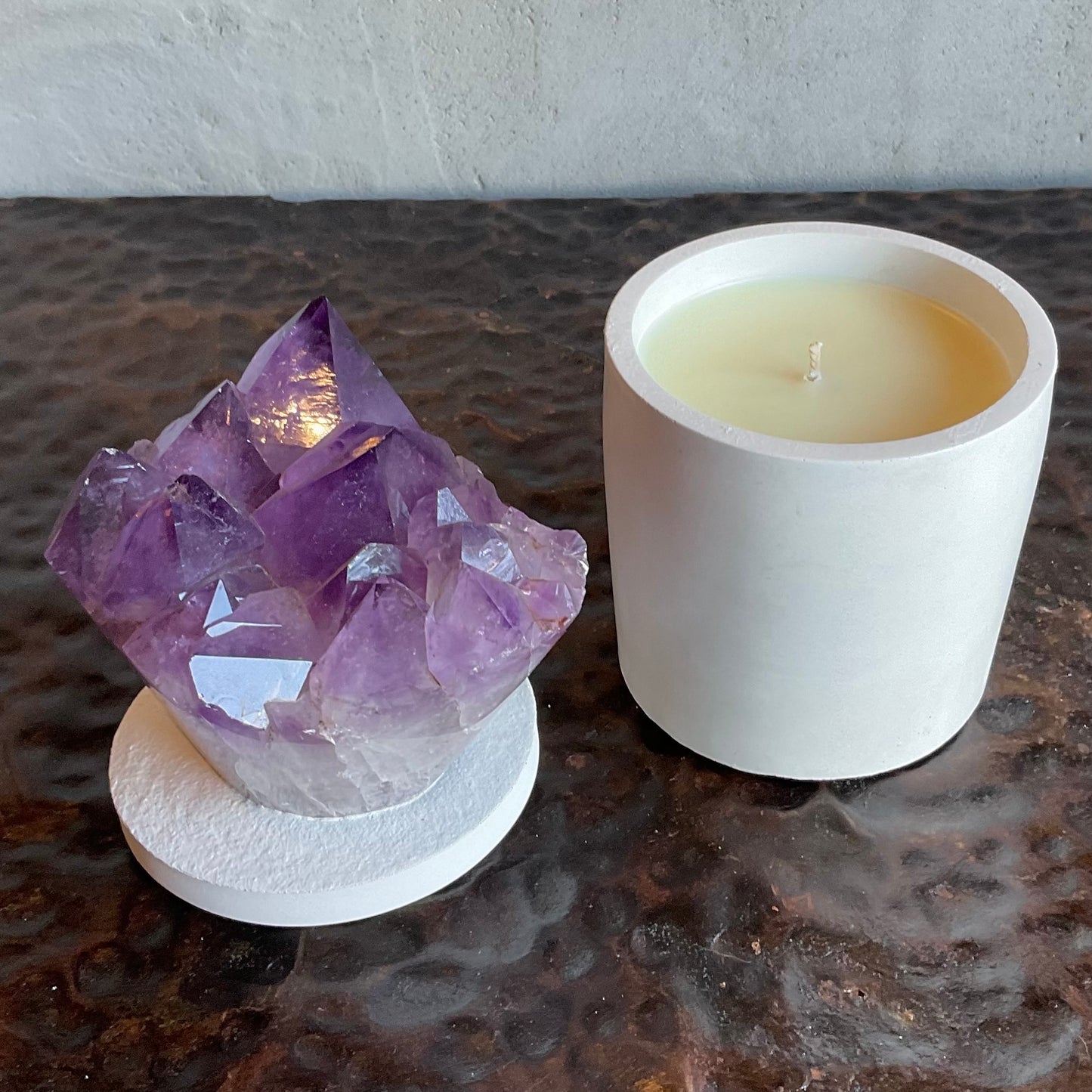 Polished Base Amethyst Cluster Lid Candle