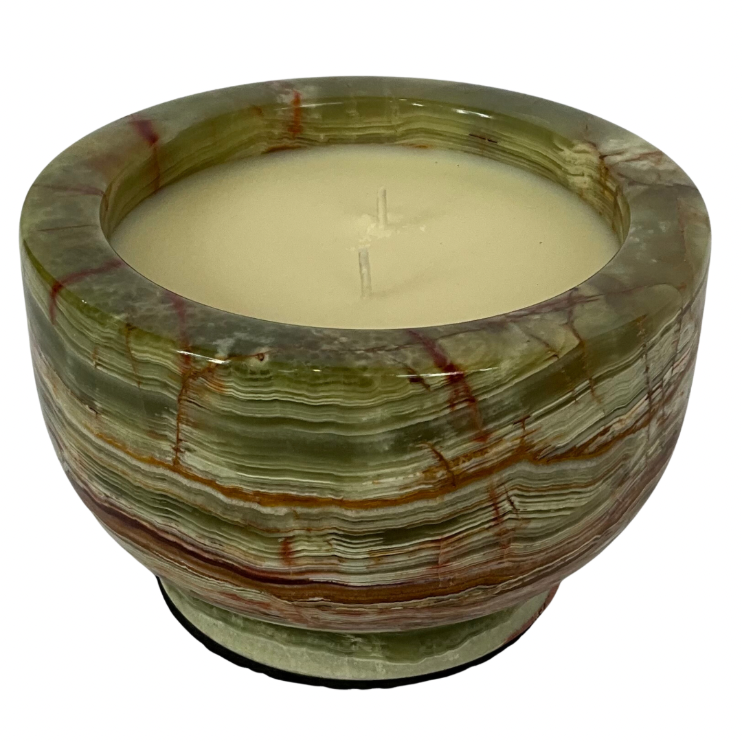 Green & Orange Onyx Marble Vessel Gardenia Scent Candle