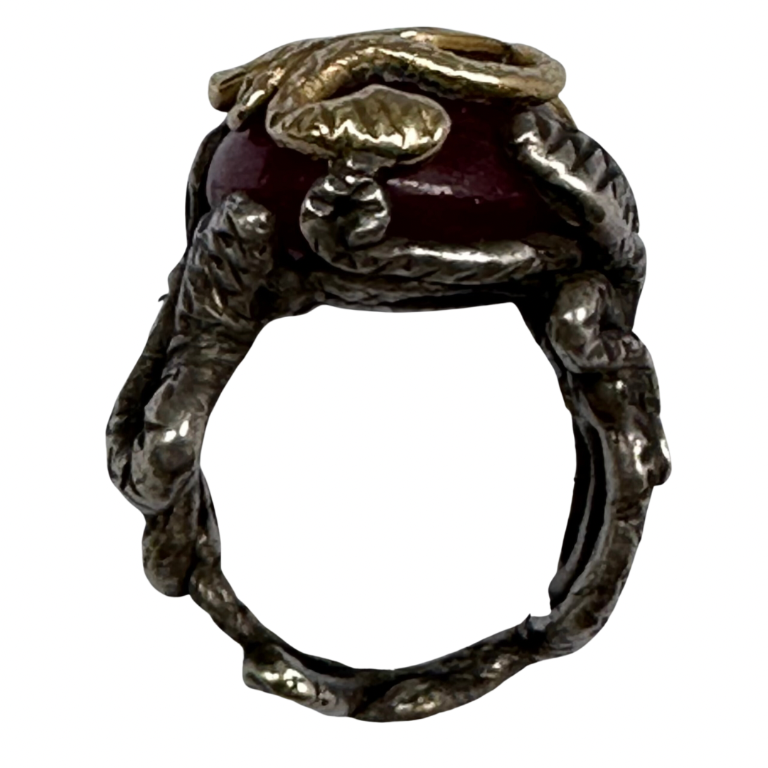 Opal on Ruby Snake Ring with Gold