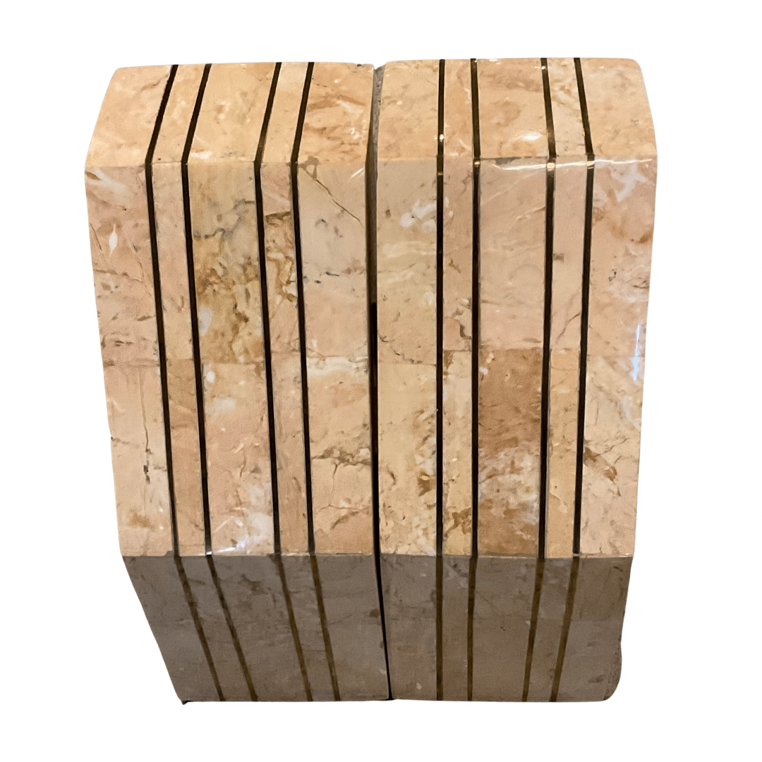 Tessellated Pink Stone & Brass Bookends