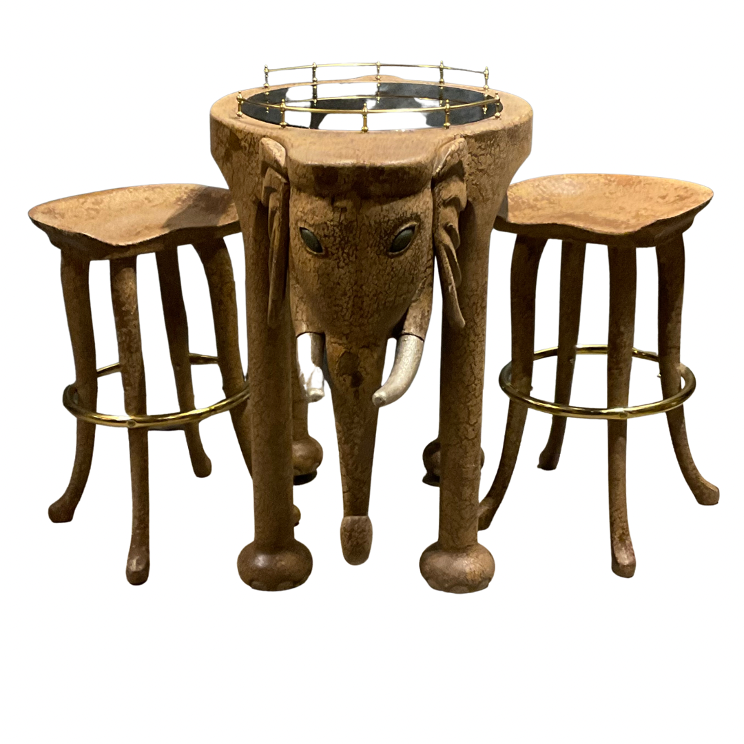 Marge Carson Elephant Bar Cart & Stools