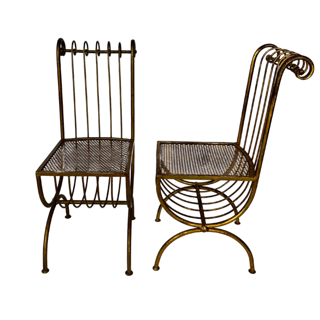 Pair of Vintage Gold Tone Metal Chairs by S. Salvadori