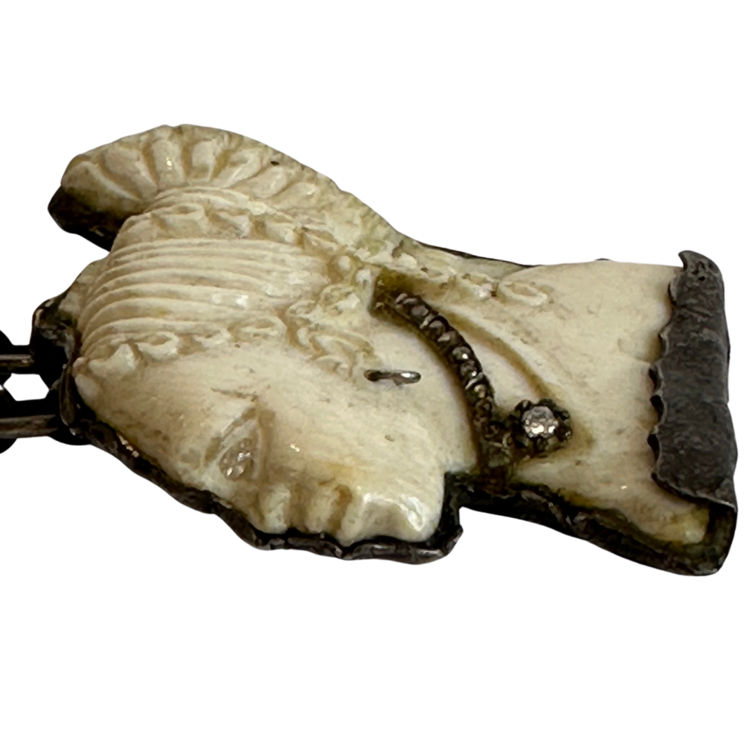 Carved Bone Necklace with Diamonds