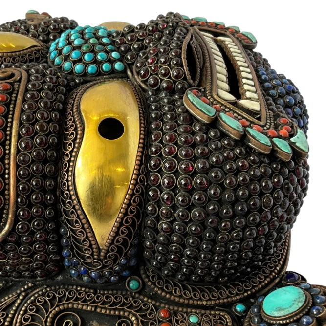 Copper Nepali Wall Hanging Mask w/Stones