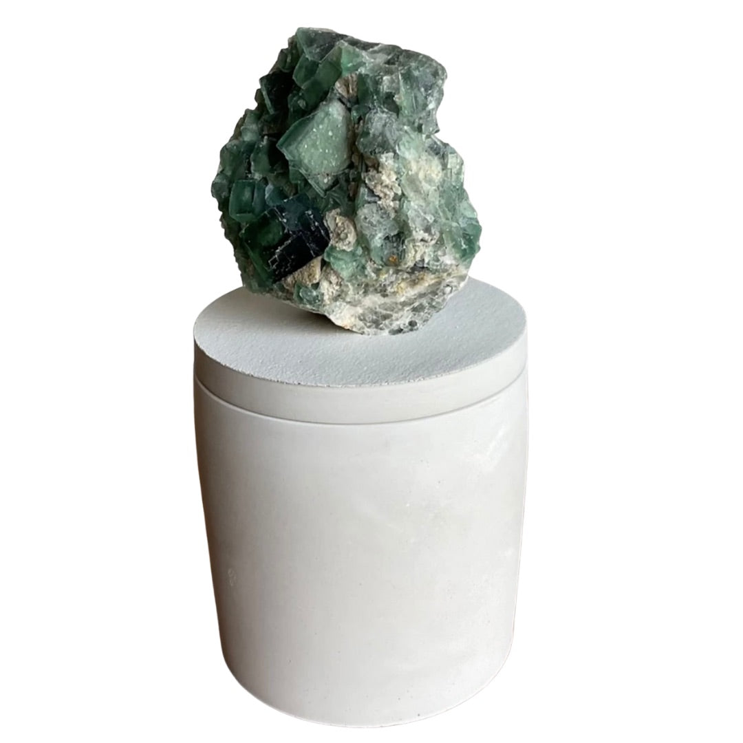 Cubic Green Fluorite Lid Candle