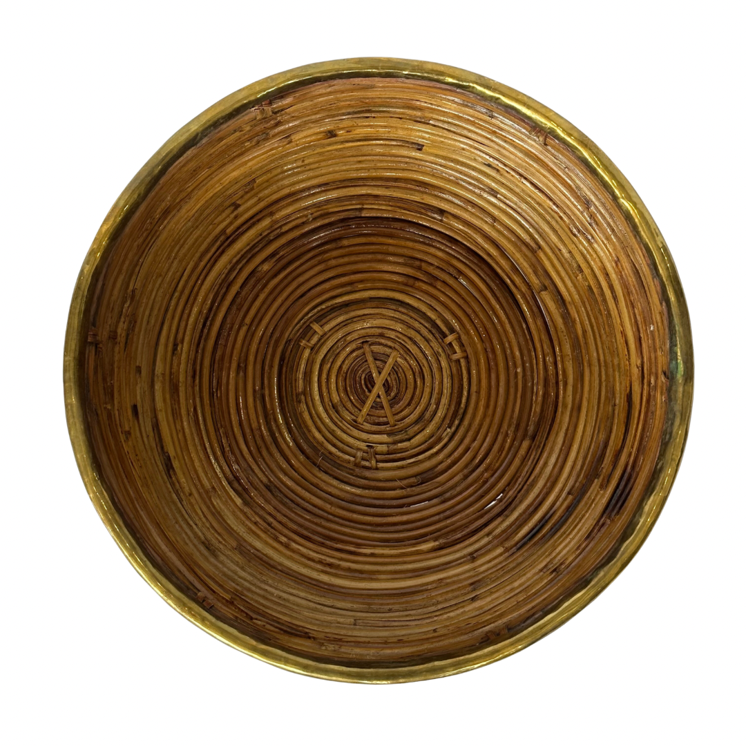 Rattan Bowl with Brass Trim Top