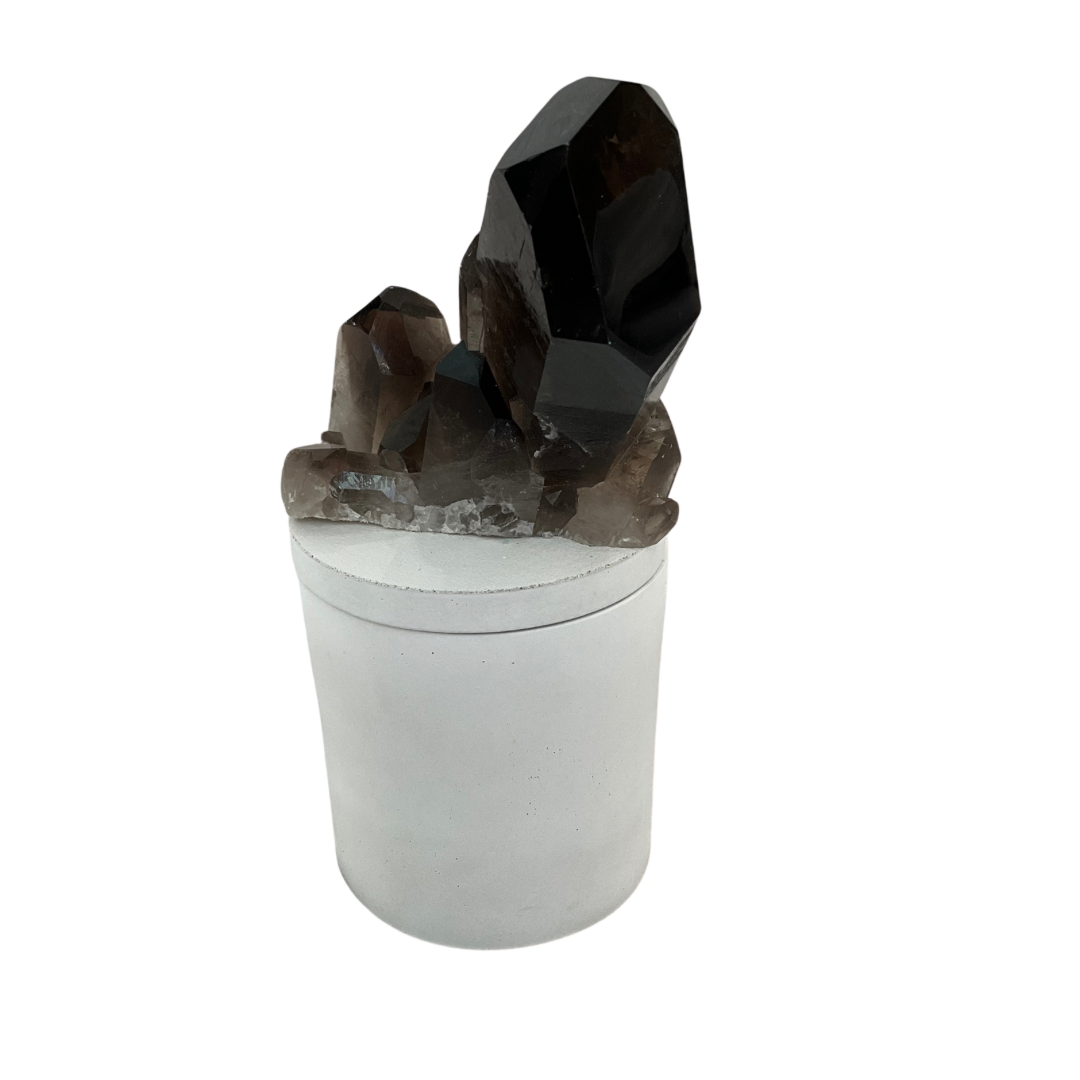 Smoky Quartz Generator Cluster Lid Gardenia Candle