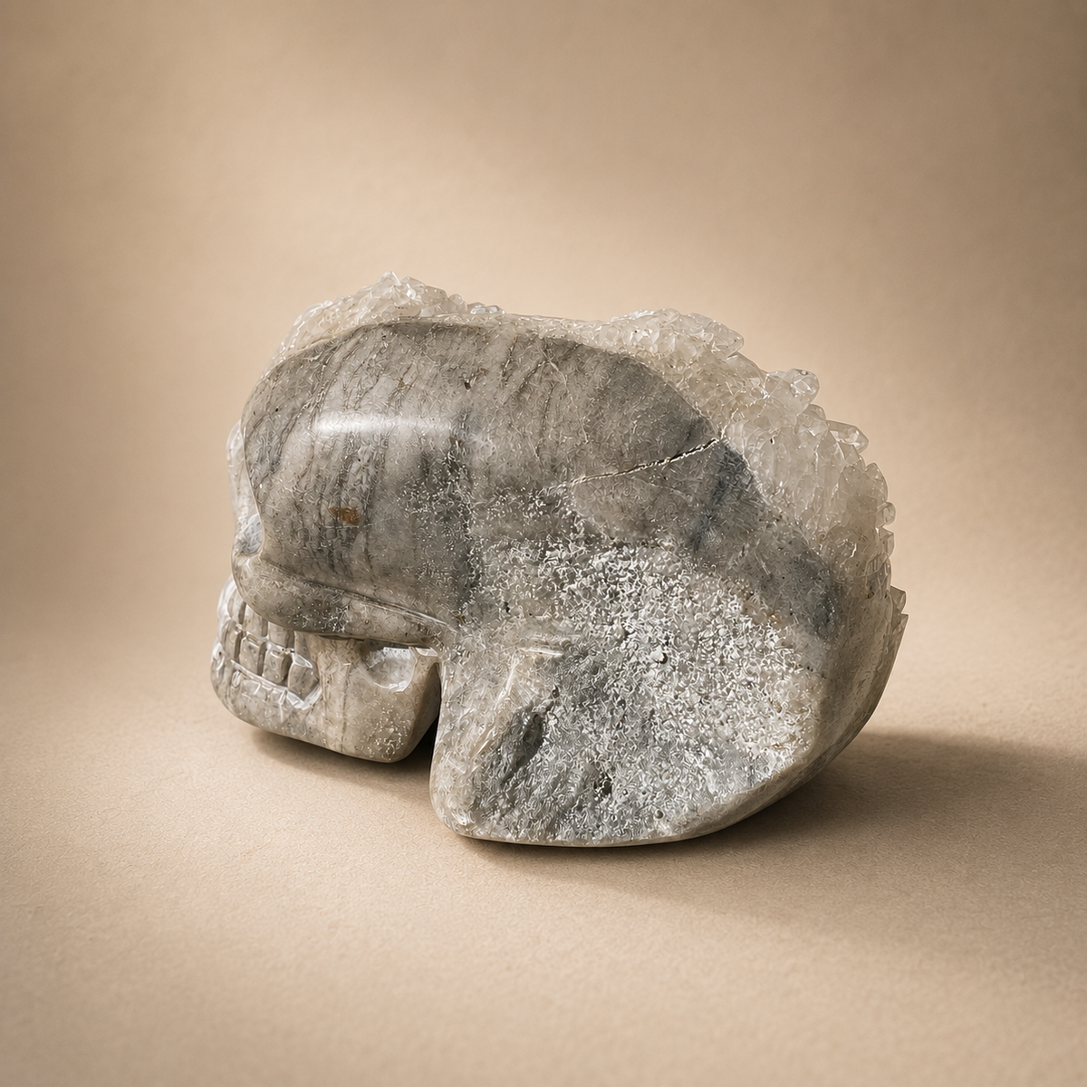 Hand Carved Quartz Crystal Skull with Generators