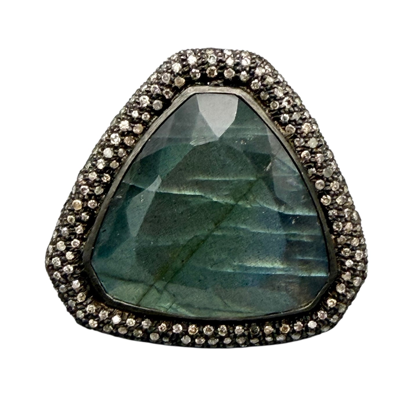 Abstract Labradorite Ring with Diamonds