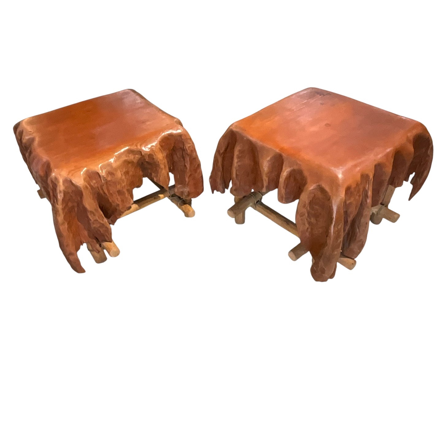 Pair of Abstract Draped Wood Side Tables