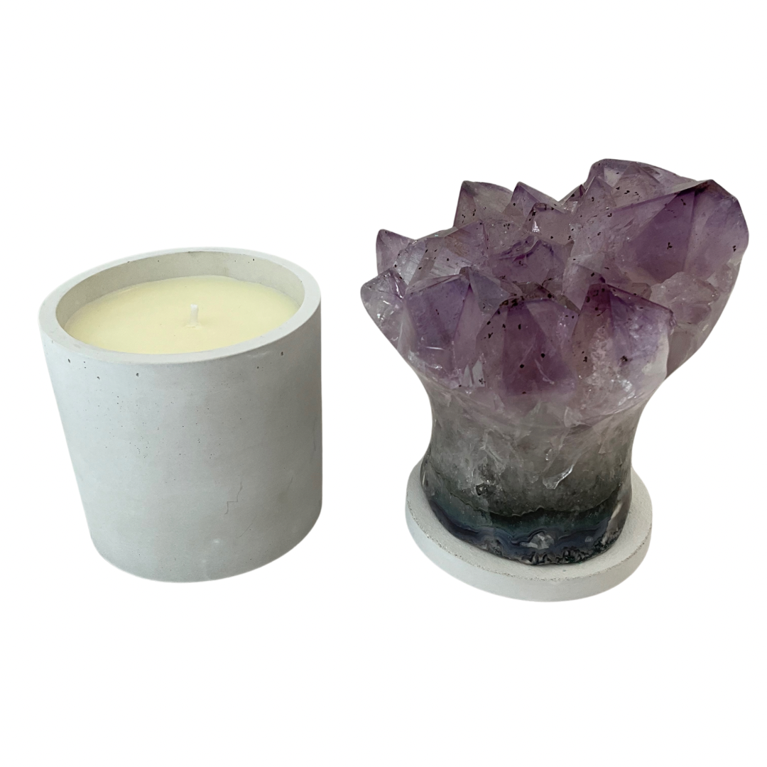 Amethyst "Flower" Cluster Crystal Lid Gardenia Candle