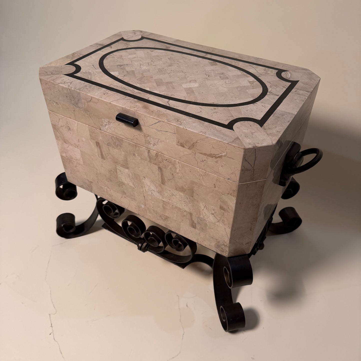 Maitland Smith Tessellated Stone Trunk Box on Stand