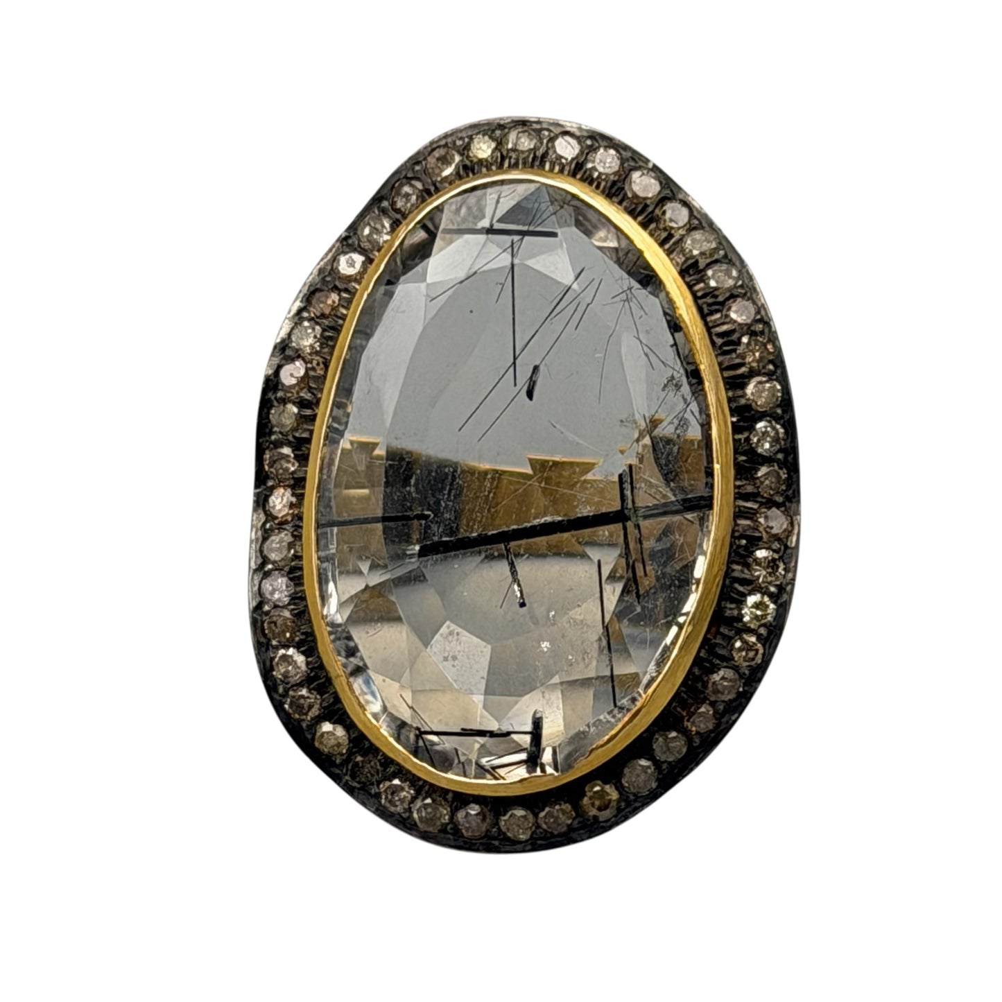 Clear Rutilated Quartz Ring with Diamonds