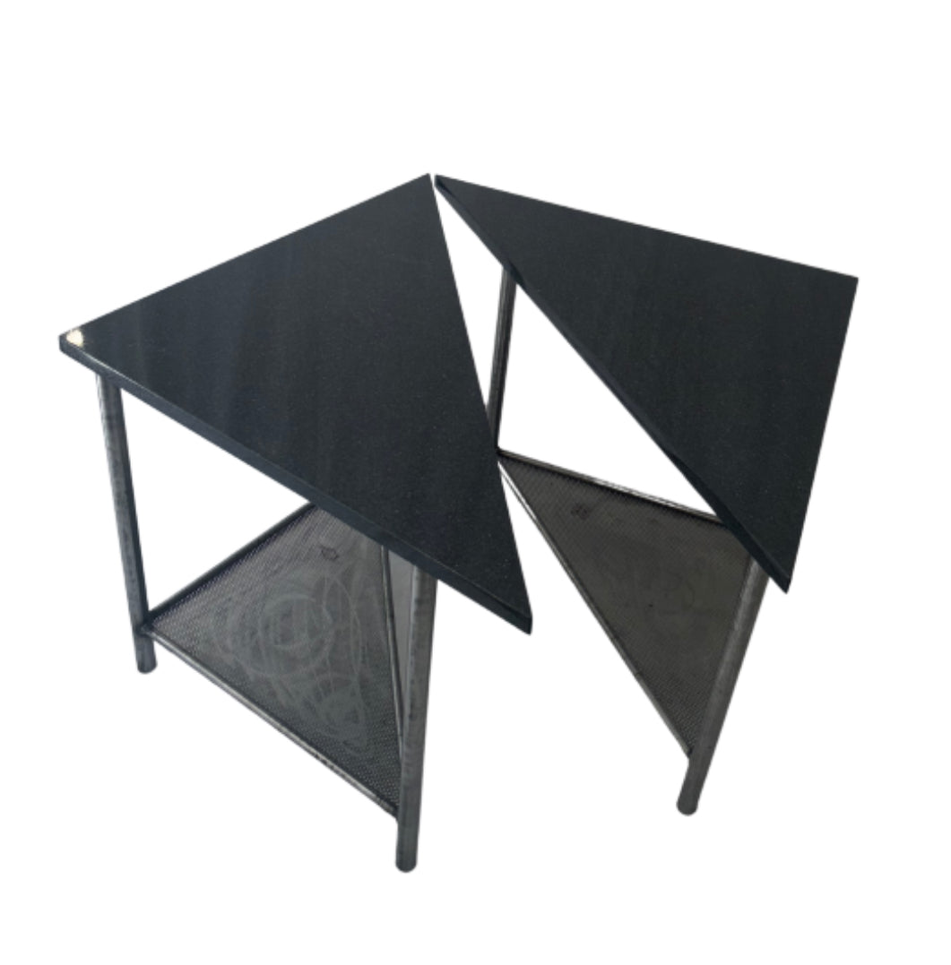 Pair of Triangular Brushed Steel & Marble Tables by Rich Martin