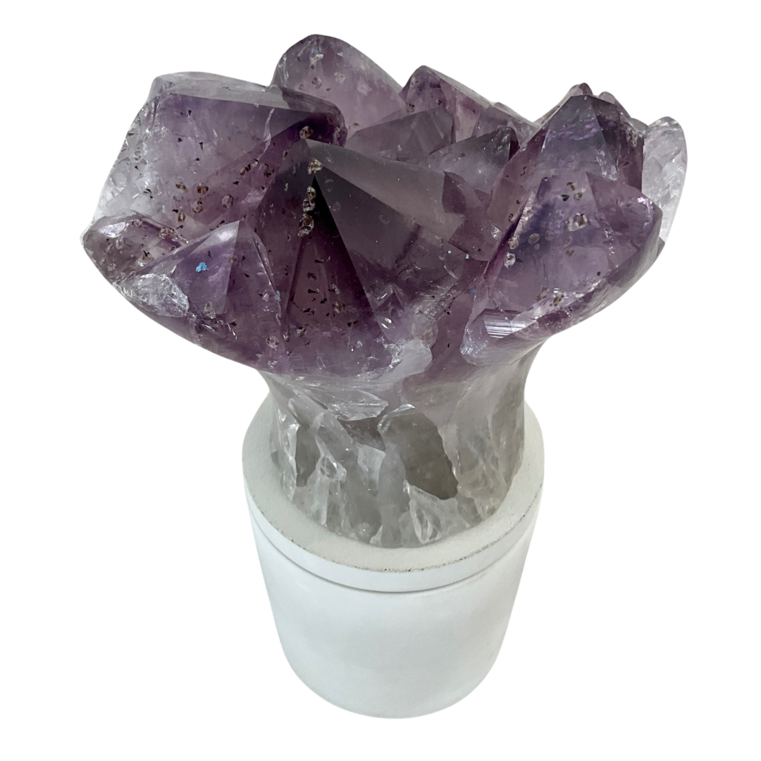 Amethyst Flower Cluster Crystal Lid Gardenia Candle