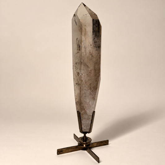 Light Smokey Quartz Spear Crystal On Rotating Base